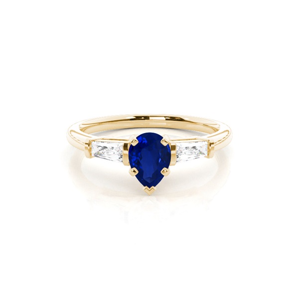 Prong Setting Pear Blue Sapphire Three Stone Ring