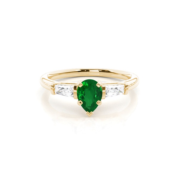 Prong Setting Pear Emerald Three Stone Ring