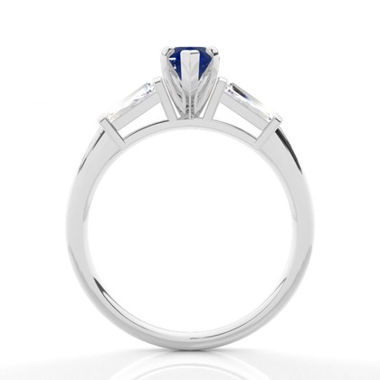 Zinkeneinstellung Birnenblauer Saphir-Drei-Stein-Ring