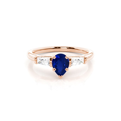 Prong Setting Pear Blue Sapphire Three Stone Ring