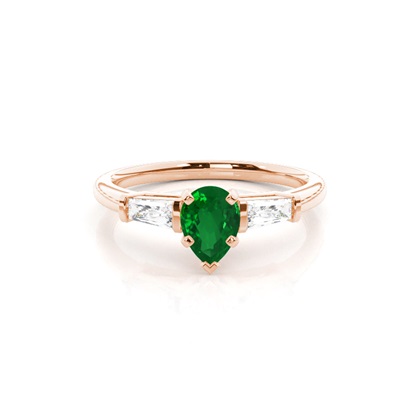 Prong Setting Pear Emerald Three Stone Ring