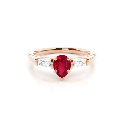Pear Rose Gold 3 Stone Diamond Rings