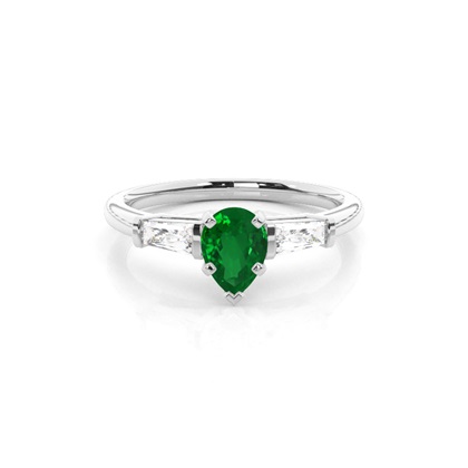 Prong Setting Pear Emerald Three Stone Ring