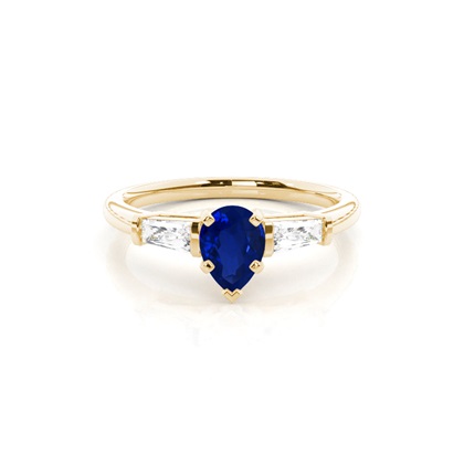 Prong Setting Pear Blue Sapphire Three Stone Ring