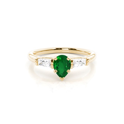 Prong Setting Pear Emerald Three Stone Ring