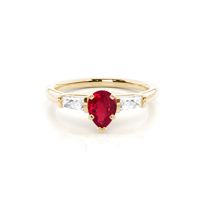 Pear Yellow Gold 3 Stone Diamond Rings
