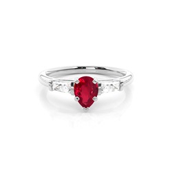 Prong Setting Pear Ruby Three Stone Ring