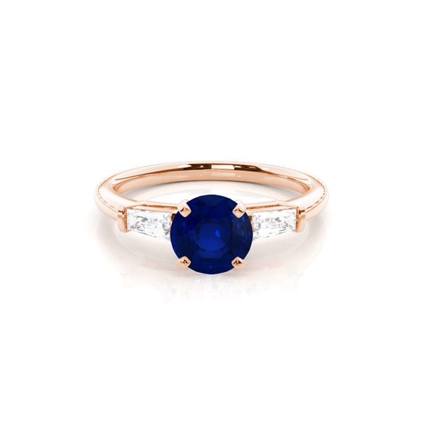 Prong Setting Round Blue Sapphire Three Stone Ring