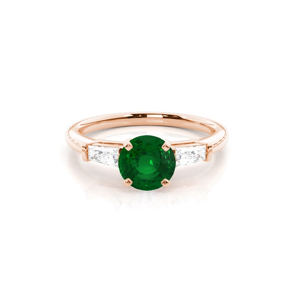 Prong Setting Round Emerald Three Stone Ring