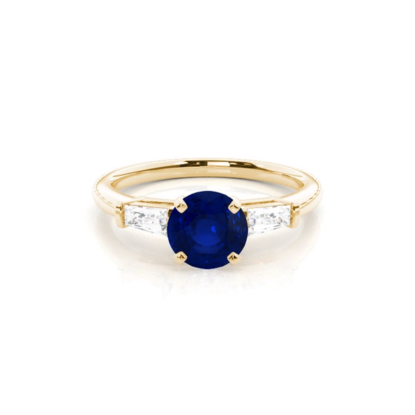 Prong Setting Round Blue Sapphire Three Stone Ring