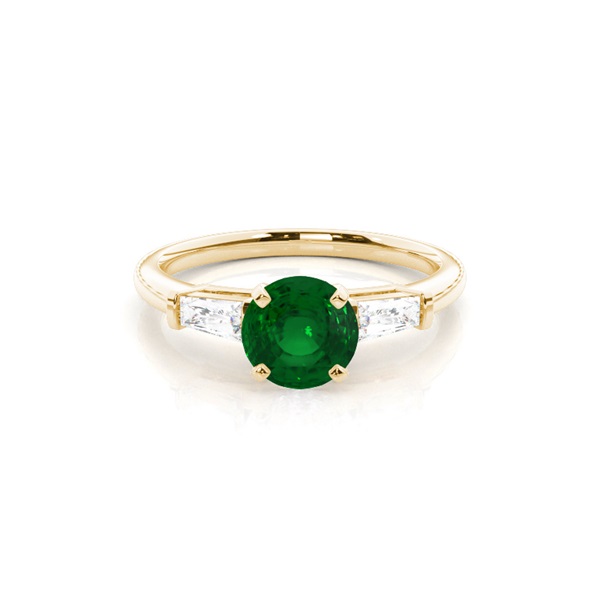 Prong Setting Round Emerald Three Stone Ring