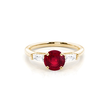 Prong Setting Round Ruby Three Stone Ring