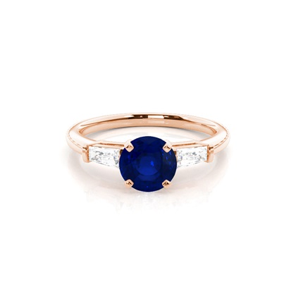 Prong Setting Round Blue Sapphire Three Stone Ring