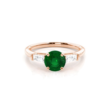 Prong Setting Round Emerald Three Stone Ring