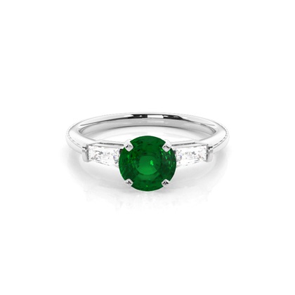 Prong Setting Round Emerald Three Stone Ring