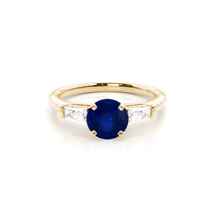Prong Setting Round Blue Sapphire Three Stone Ring
