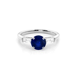 Prong Setting Round Blue Sapphire Three Stone Ring