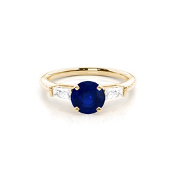 Prong Setting Round Blue Sapphire Three Stone Ring