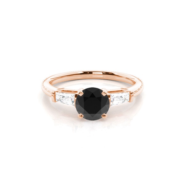 Prong Setting Round Black Diamond Three Stone Ring