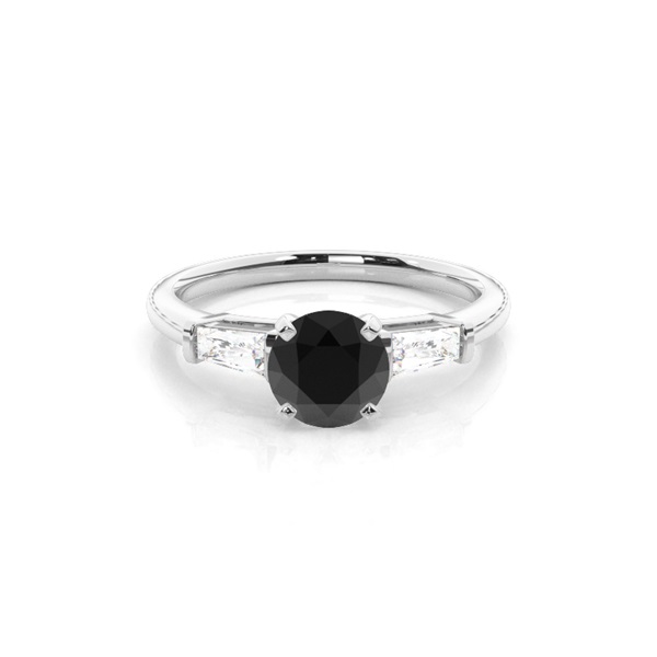 Prong Setting Round Black Diamond Three Stone Ring