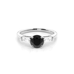Prong Setting Round Black Diamond Three Stone Ring