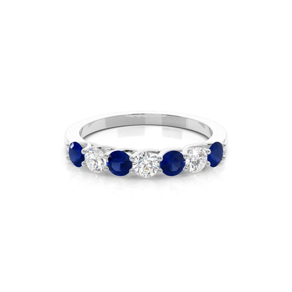 Prong Setting Round Blue Sapphire Half Eternity Ring