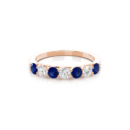 Prong Setting Round Blue Sapphire Half Eternity Ring