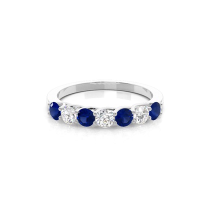 Prong Setting Round Blue Sapphire Half Eternity Ring
