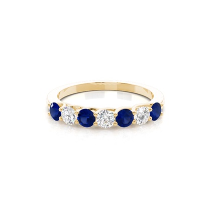 Prong Setting Round Blue Sapphire Half Eternity Ring