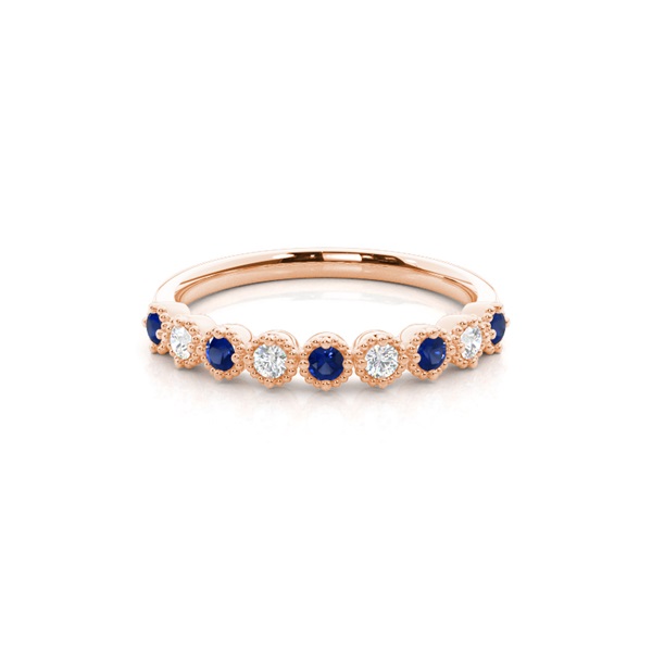 Prong Setting Round Blue Sapphire Half Eternity Ring