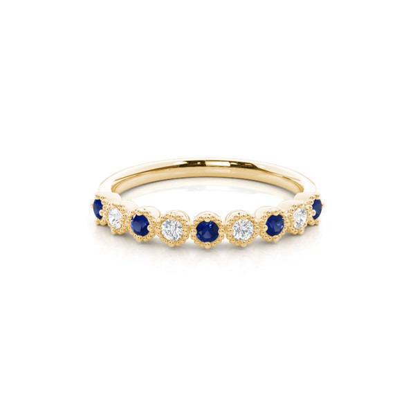 Prong Setting Round Blue Sapphire Half Eternity Ring