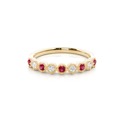 Prong Setting Round Ruby Half Eternity Ring