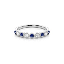 Prong Setting Round Blue Sapphire Half Eternity Ring