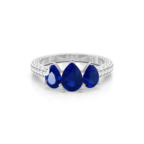 Prong Setting Pear Blue Sapphire Vintage Ring
