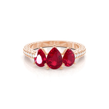 Pear Rose Gold 3 Stone Diamond Rings