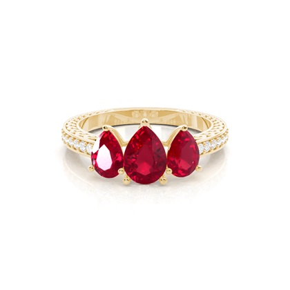 Pear Yellow Gold 3 Stone Diamond Rings