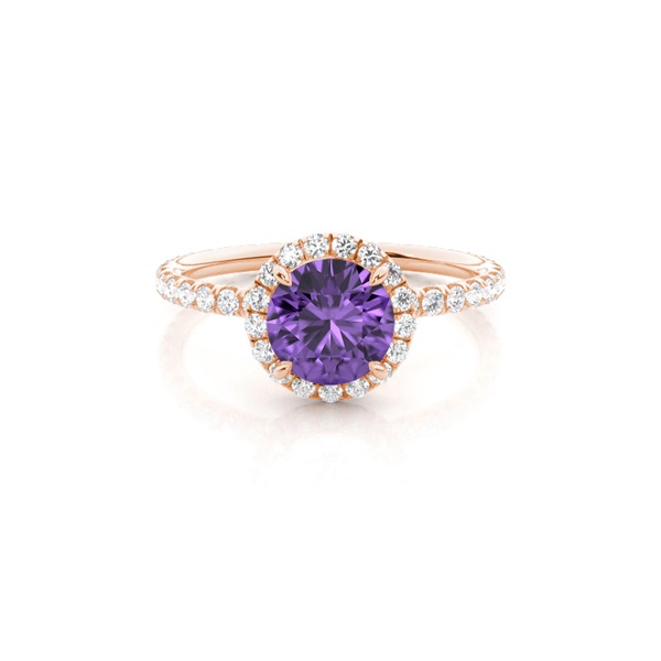 Prong Setting Round Amethyst Side Stone Ring