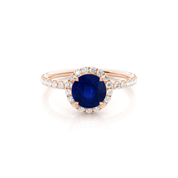 Prong Setting Round Blue Sapphire Side Stone Ring