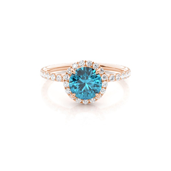 Prong Setting Round Blue Topaz Side Stone Ring