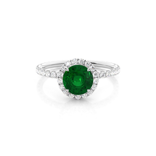 Prong Setting Round Emerald Side Stone Ring