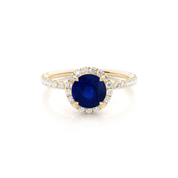 Prong Setting Round Blue Sapphire Side Stone Ring