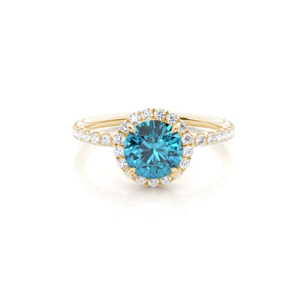 Prong Setting Round Blue Topaz Side Stone Ring