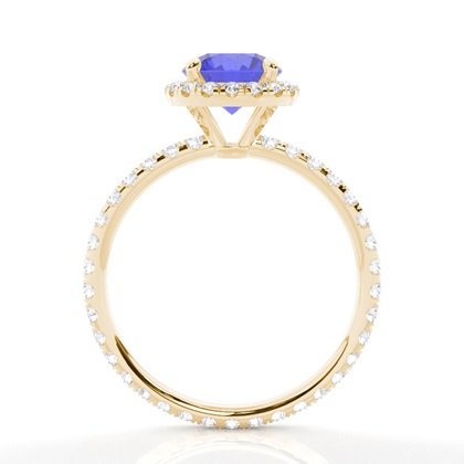 Runder Tansanit Ring mit Seitensteinen in einer Krappenfassung