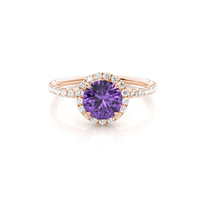 Prong Setting Round Amethyst Side Stone Ring