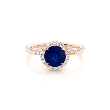 Prong Setting Round Blue Sapphire Side Stone Ring