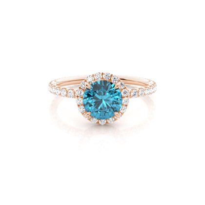 Prong Setting Round Blue Topaz Side Stone Ring