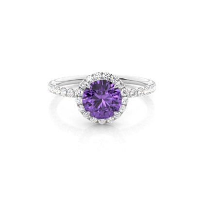 Prong Setting Round Amethyst Side Stone Ring