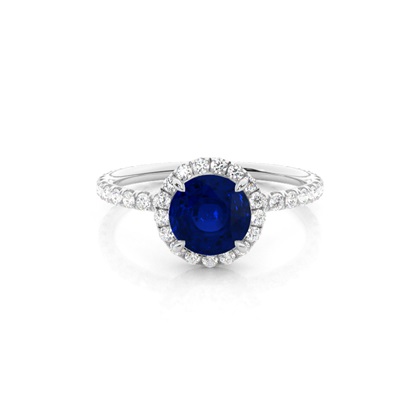 Prong Setting Round Blue Sapphire Side Stone Ring
