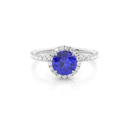 Prong Setting Round Tanzanite Side Stone Ring