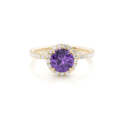 Prong Setting Round Amethyst Side Stone Ring
